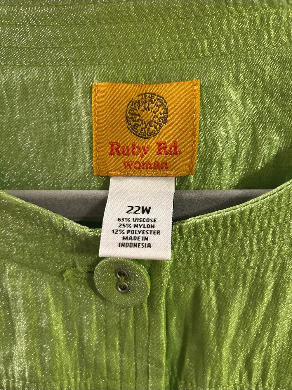 Ruby Rd. Shimmery Lime Green Button Jacket - Picture 3 of 3